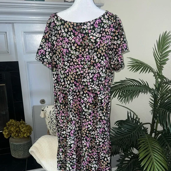 Passport Beautiful Floral Black and Pink Cottage Dress Size 2X - Picture 5 of 8